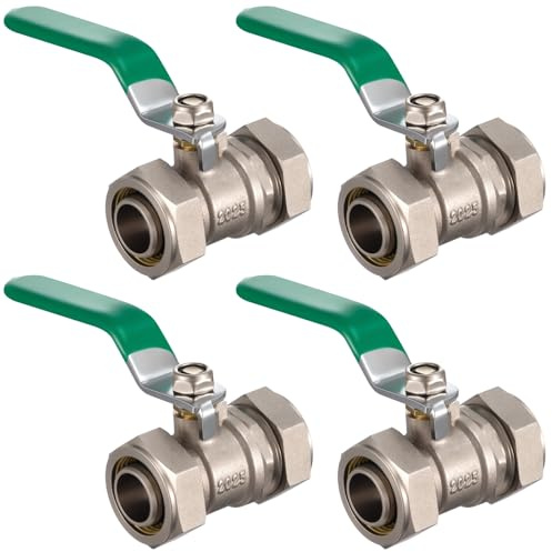 Hicarer 4 Pcs 3/4'' Air Piping Fittings, Brass Ball Valve, 3/4'' Shut-Off Fittings Fit for Shop Garage Compressed Air Piping System, 200 PSI Nickel Plated Brass (Green)