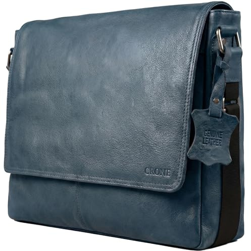 Crone Hamburg läder laptopväska, affärsväska av äkta läder, portfölj, arbetsväska, axelväska, laptopväska