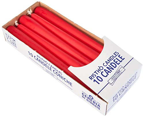 Cereria di Giorgio 10 Candele coniche Ø 2,2 cm Altezza 25 cm - Candele Decorative per la casa – Colore Rosso – Durata 7 Ore – Inodore – Cera vegana Naturale – Senza Olio di Palma – Made in Italy