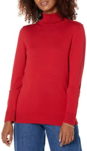 Amazon Essentials Jersey de Cuello Vuelto, Manga Larga, Ligero y de Ajuste Clásico (Disponible en Tallas Grandes) Mujer, Rojo, XL