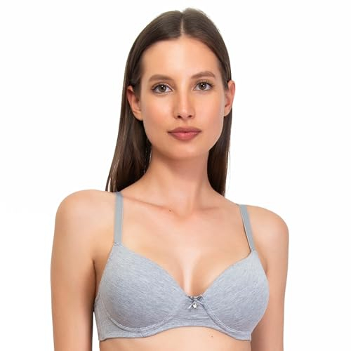 SIELEI, Reggiseno con Coppe Graduate Senza Ferretto, Realizzato in Cotone Biologico, 100% Naturale, Designed in Italy, Color Grigio Melange, Taglia 4B