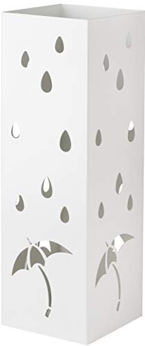 Baroni Home Portaombrelli Design Porta Ombrelli Moderno in Metallo con Intaglio Pioggia Ombrelli Bianco con Gancino e Vaschetta Scolapioggia Rimovibile 15,5X15X49 cm