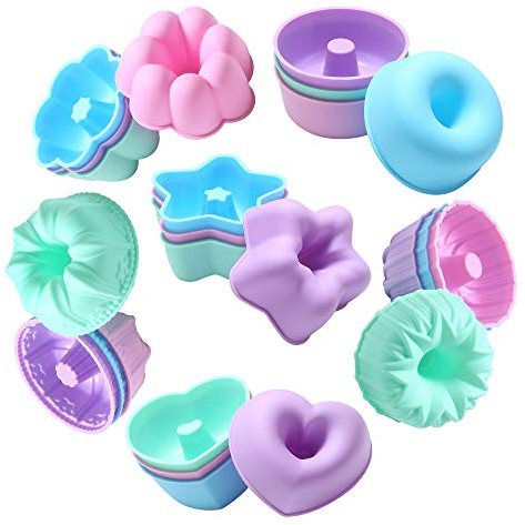 To encounter 24Pack Nonstick 3 inches Donut Mold, Silicone Baking Cups, Donut Pan, Muffin, Jello, Bagel Pan, Oven-Microwave-Dishwasher Safe