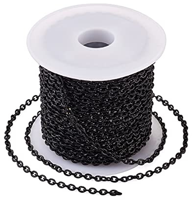 Cheriswelry 5 m svart rostfritt stål strukturerade kabelkedjor 3 x 2 mm osvetsad oval korskedjelänk med spole för gör-det-själv-smycken halsbandstillverkning