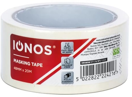 Status IONOS Masking Tape, Pack of 1, 48mm Width, 20 Metres Long, General Purpose for Decorating and DIY, Easy Tear and Clean Removal (IONMT48MM1PKX24)