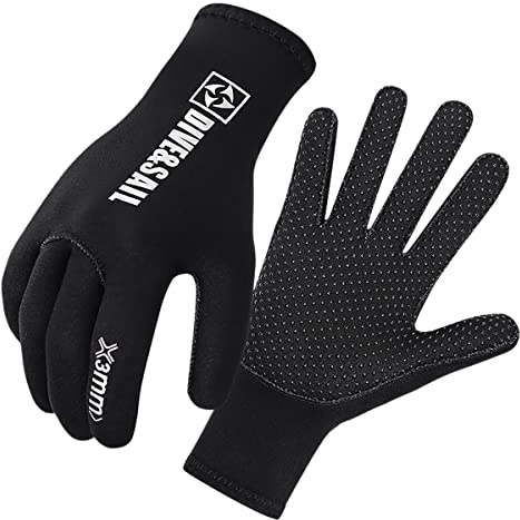 Damen Herren 3mm Tauchhandschuhe Neopren Handschuhe Warmer Vollfinger zum Tauchen Surfen Motorboot 082 (L, schwarz)