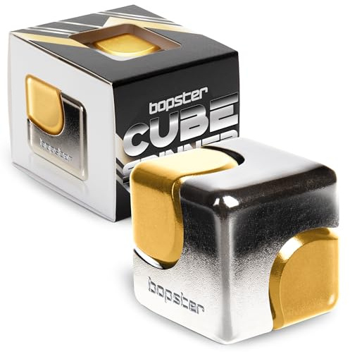 Bopster Fidget Cube Spinner | Spinner da mano in metallo anodizzato | Giocattolo sensoriale e antistress per bambini e adulti | ADHD, ADD, Autismo | Argento/Oro