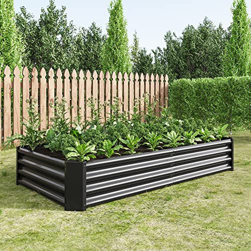 FOUBAM Hochbeet Metall,Hochbeet Garten Pflanzkübel Blumenkasten 180x91x30cm Pflanzkasten Terrassen Gemüsebeet Pflanzbeet Verzinktem Hochbeete für Garten Metall Kaufen Cortenstahl Schwarz