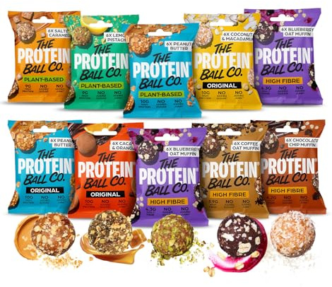 The Protein Ball Co Starter Pack Bundle Protein Balls - Healthy Snacks Variety Box, Gluten-Free - No Added Sugar, Box of 10 Bags