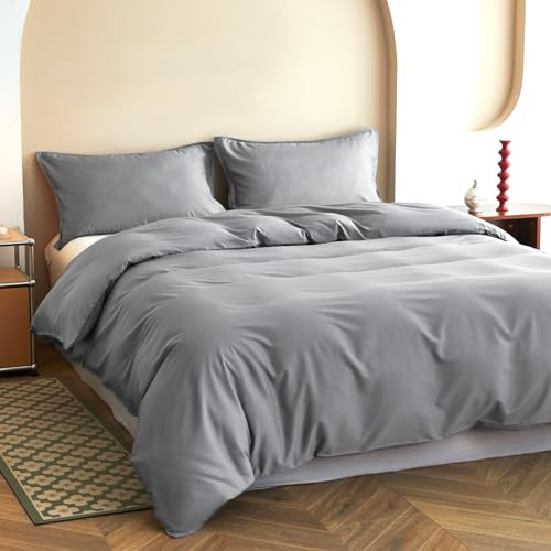 Simple&Opulence Double Bamboo Viscose Duvet Cover Set, Silky and Soft Bedding Luxurious Cooling Bed Sheet Perfect for Skin and Hair with Pillowcases (200×200cm, Grey)