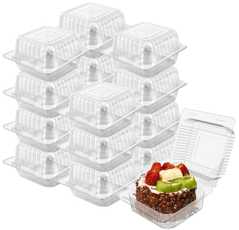Cake Slice Containers,200PC Square Plastic Hinged Food Container Individual Clamshell Food Containers Disposable Plastic To Go Containers Takeout Tray for Salads, Pasta, Sandwiches 5.3x4.7x2.8 Inch