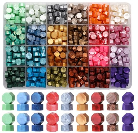 600 Pcs Assorted Wax Seal Beads, Andotopee 24 Colors Sealing Wax Beads for Stamp Seals, Premium Multicolor Stamp Sealing Pellets Kit for Wedding Invitation, Envelope Seal, DIY Crafts, Gift Idea