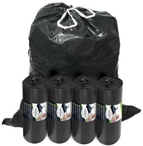 Sacs poubelle 60L noir avec FEUILLES - Résistants à la déchirure - XXL - 40 µ résistant - LDPE recyclé - Grand sac poubelle - 60 litres - Ordures ménagères, industrie - 100 sacs - 4 rouleaux