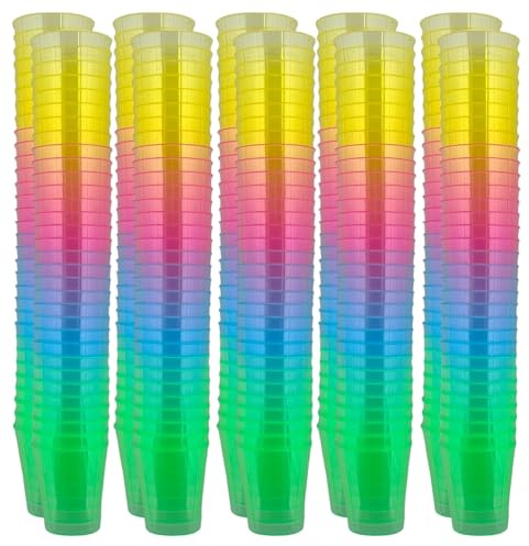 MIJOMA okrossbara snapsglas av plast, robusta skottglas. Jello Shots, desserter, fest, bröllop, födelsedag. Diskmaskin, återanvändbar. 29 ml (regnbåge, 320 stycken)