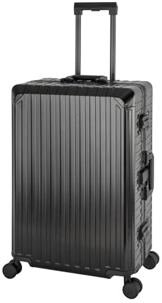 Travelhouse 100% Aluminium Reisekoffer Tokyo - Schwarz L-72cm Hartschalenkoffer 2X TSA Zahlenschloss 4 Doppelräder 360° Rollen Vol. 92L