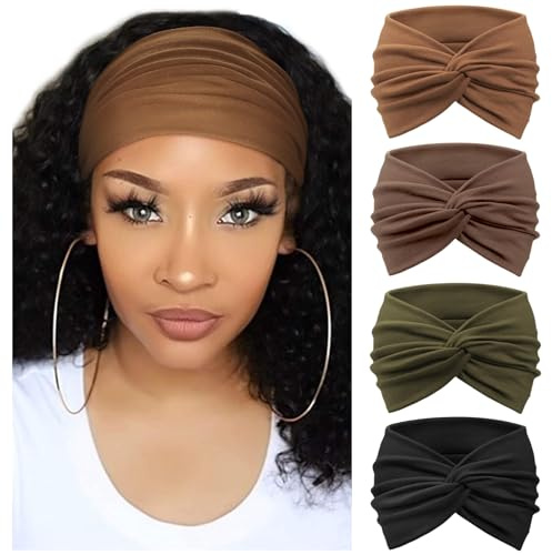 DRESHOW 4 Pezzi Fasce per Capelli Donna Elastica Turbante Fascia Capelli Cerchietti Annodato Fasce Accessori Capelli