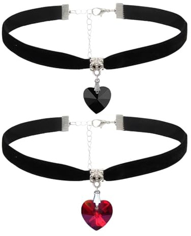 D'Amore Lot de 2 colliers ras du cou gothique en velours noir avec cœur