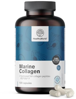 HealthyWorld® Collagene marino - Alta concentrazione - 1170 mg nella dose giornaliera - 120 capsule - Collagene di Pesce Idrolizzato di Tipo I e III - scorta per 2 mesi - Per Capelli, Unghie e Pelle