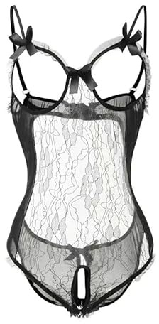 HRUIKI Babydoll Donna Lingerie Sexy Camicia da Notte Pigiama Body Erotico Pizzo Biancheria Intima Esotico Tuta Babydoll Aperto Completi Intimi Prospettiva Pigiama Sleepwear (Nero, X-Large)