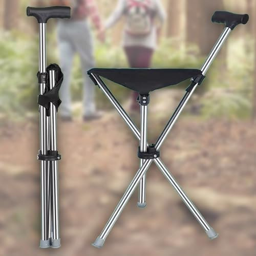 QSPNVFB Stampelle Sgabello Pieghevole Portatile, Multiuso Bastone con Sedile Leggero per Escursionismo, Compatta Bastone da Passeggio Sedia per Anziani