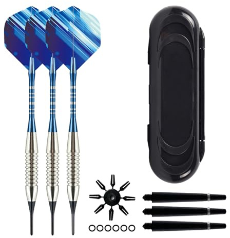 ZLFCypheria 3 st plastspets pilar, plastspets pilar för elektronisk darttavla, 3 x dartfjädrar, 3 aluminiumspinnar, 6 anti-förlustgummiringar (blå vit)