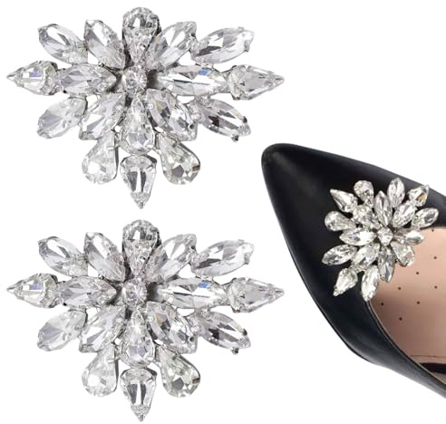 CHROMACRAFT 2 stycken skoklämmor för kvinnor, kristallskoklämmor med höga klackar, glänsande dekorativa skoklämmor, silverfärgade skoklämmor med strass, skotillbehör för kvinnor