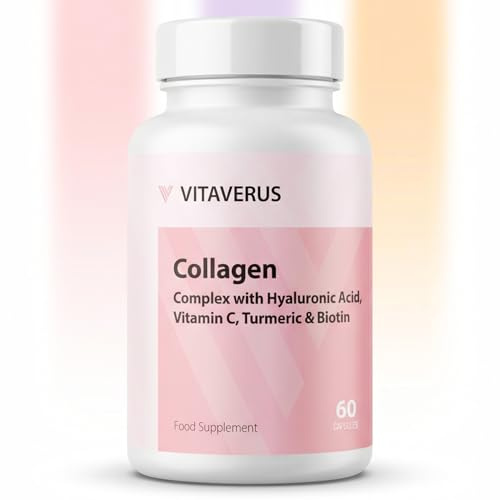 Marine Collagen Capsules - with Hyaluronic Acid, Biotin & Vitamin C - High Strength Complex for Skin Hair Support - Hydrolysed Type 1 - Collagen Supplements for Women & Men - 60 Capsules, VitaVerus