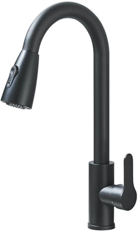 TVTIUO Wasserhahn Küche Ausziehbar, Hochdruck Küchenarmatur mit Herausziehbarer Brause Ausziehbar Armatur, Mischbatterie Spültischarmatur, 360° Schwenkbar Zwei Sprühfunktionen,Schwarz