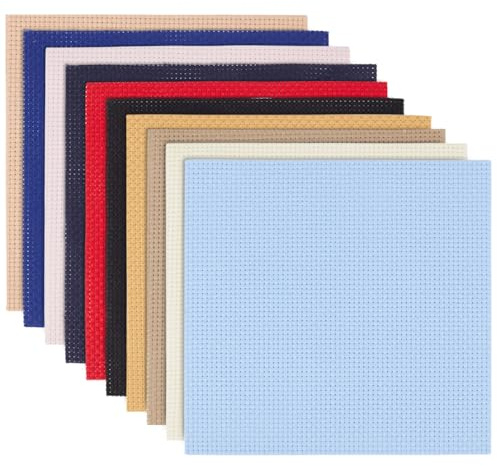 BENECREAT 20 pz Tessuto per Punto Croce 11CT, Tessuto di Cotone Quadrato Da 152mm, Da Ricamo In Cotone A 10 colore per Realizzare Capi di Abbigliamento Artigianali