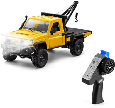 RC Crawler con grúa funcional, camión RC 4WD a escala 1/12 con luces LED, gancho elevable, modos de 2 velocidades, juego de 45 minutos, todo terreno para gatear al aire libre, regalo para adultos