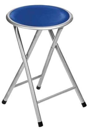 PREMZO Round Folding Stool Soft Padded Seat Compact Foldable Space Saving Lightweight Metal Frame Rubber Feet Free Standing for Home Office Breakfast Kitchen Bar (Blue)