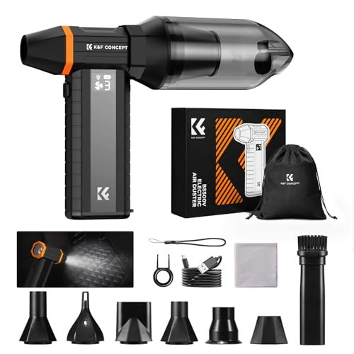 K&F CONCEPT 2-i-1 elektrisk dammfläkt och dammsugare med 350 000 RPM, 10 000 mAh batteri, display, LED-lampor och borstlös motor, perfekt för tangentbord, kamera, PC, utomhus och hushåll