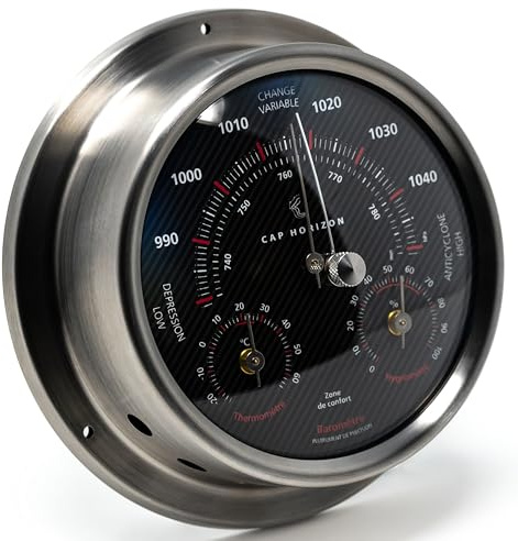 CAP HORIZON RC100BTH500NXS RACING väderstation 12,5 cm – vädervakt med barometer, hygrometer, termometer – med borstat rostfritt stål – tillverkad i Tyskland