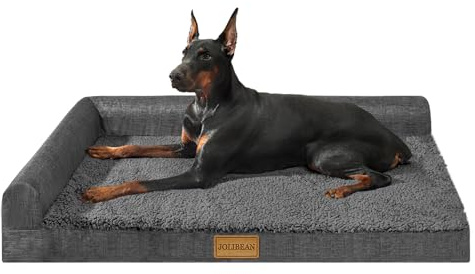 Jolibean Ortopedisk hundsäng, stora hundar, typ l tvättbar hundkorg med kudde XL, fluffig hundsoffa, vattentät halkfri, 122 x 76 cm, mörkgrå