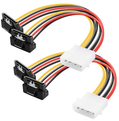 PNGKNYOCN Cable en Y de alimentación Molex a doble SATA, adaptador de extensión de alimentación de 4 pines IDE macho (18 AWG) a doble conector hembra SATA de 15 pines en ángulo recto (paquete de 2)