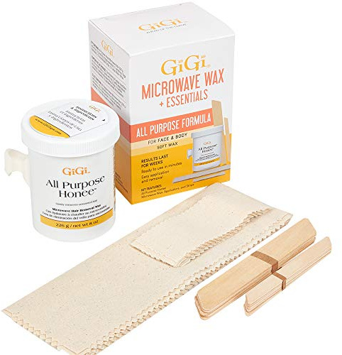GiGi Microwave Wax Kit - All Purpose Honee Soft Wax Hair Removal Kit for Face & Body, Includes Wax, Strips, and Applicators, Easy At-Home Waxing, 1 Set