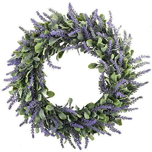 HUAESIN Künstliche Türkranz Kunstblumen Lavendel Kranz Deko Lavendelkranz Dekokranz Lila Wandkranz für Tür Fenster Kamin Wand Outdoor Hochzeit Ganzjährig 17.7 inch