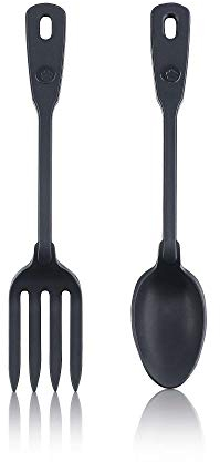 Kochblume Servier Set, 2-teilig, Löffel und Gabel | Premium Premium-Silikon & BPA freimit Edelstahlkern (anthrazit)