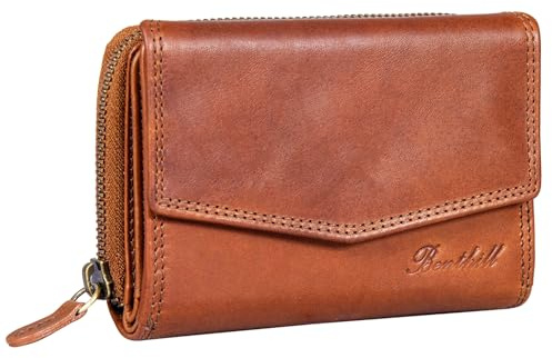 Benthill Portemonnaie Damen Leder - RFID Echtleder Geldbörse - Vintage Portmonee - Münzfach mit Reißverschluss, Farbe:Braun