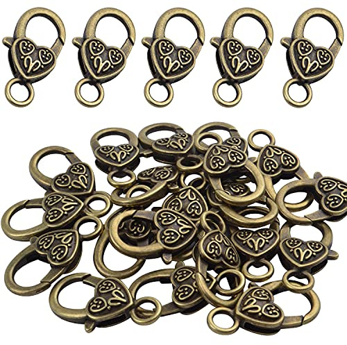 Aylifu 20pcs Heart Lobster Claw Clasp Antique Jewelry Lobster Clips for DIY Necklaces Bracelets Crafts,Antique Bronze