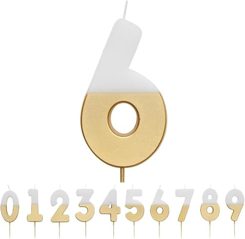 Talking Tables White and Gold Number 6 Candle Premium Quality Cake Topper Decoration | for Kids, Adults, 16th, 60th Birthday Party, Anniversary, Milestone, GoldCandle6,White/Gold,8 cm