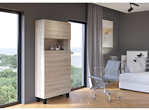 BB Loisir Schrank Schrank mit umwandelbarem Schreibtisch und Tisch Home Office, 175 x 80 x 32 cm, Homi- Eiche Sonoma, hell / Eiche Sonoma, hell