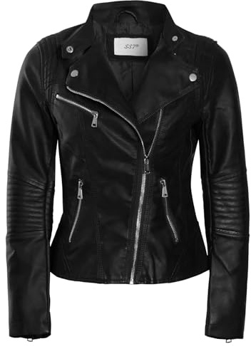SS7 Womens Biker Jacket Faux Leather Black