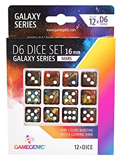 Gamegenic - Galaxy Series - Mars - Set med 12 tärningar 6–16 mm - brädspel - kortspel - tärningsspel - tillbehör och tillbehör för brädspel