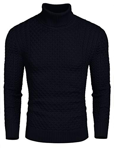 COOFANDY Jumpers for Mens Turtle Neck Jumper Roll Neck Navy Blue XXL