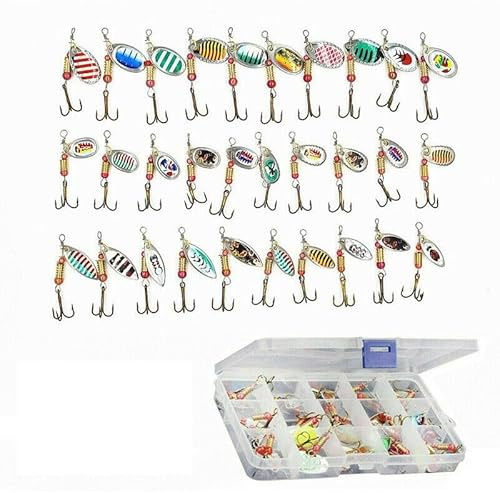 30pcs Fishing Lures Spinner Hard Bait Artificial Bait Tackle Fishing Wobblers Casting Spoon Trout Bass Salmon Pike Walleye Perch