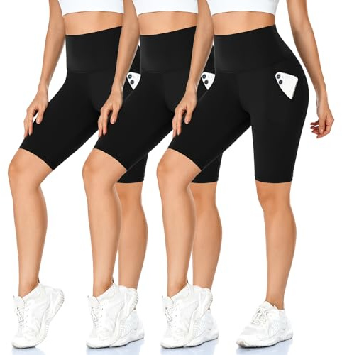 MOREFEEL 3er Pack Radlerhose Damen mit Taschen Kurze Hose Sporthose High Waist Leggings Blickdicht Sportshorts Elastisch Laufhose für Gym Shorts Yoga Hotpants Fitness Sommer Alltag