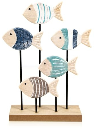 Logbuch-Verlag Figura decorativa pesci in legno: banco da appoggio stile marino, per casa tema mare, arredamento bagno, soggiorno, estate, spiaggia, mare, decorazioni marine, 26 x 18 x 6 cm
