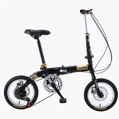 ZYJIX Bicicletta Pieghevole da 14 Pollici, Bicicletta Compatta Portatile per Studenti A 5 velocità, Bicicletta Leggera per Pendolari Urbani per Uomo E Donna(Color:Nero)