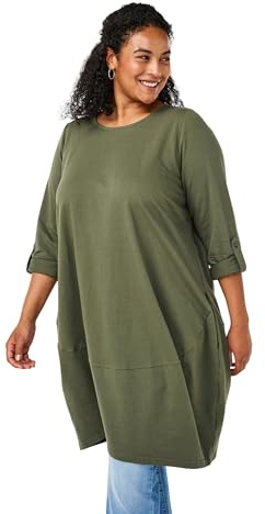 Zizzi Dam, stora storlekar, sweatklänning, O-hals, ballongsnitt, storlek 42–60, timjan, 42-44 plus size